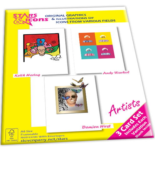 Artists 3 Card Set £9.99 Includes Keith Haring, andy Warhol, Damien Hirst Cards